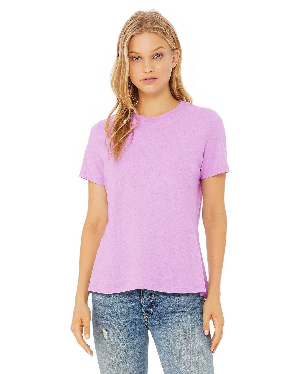 Bella + Canvas 6400 Women&#39;s Relaxed Jersey Short Sleeve Tee - Heather Prism Lilac - HIT a Double