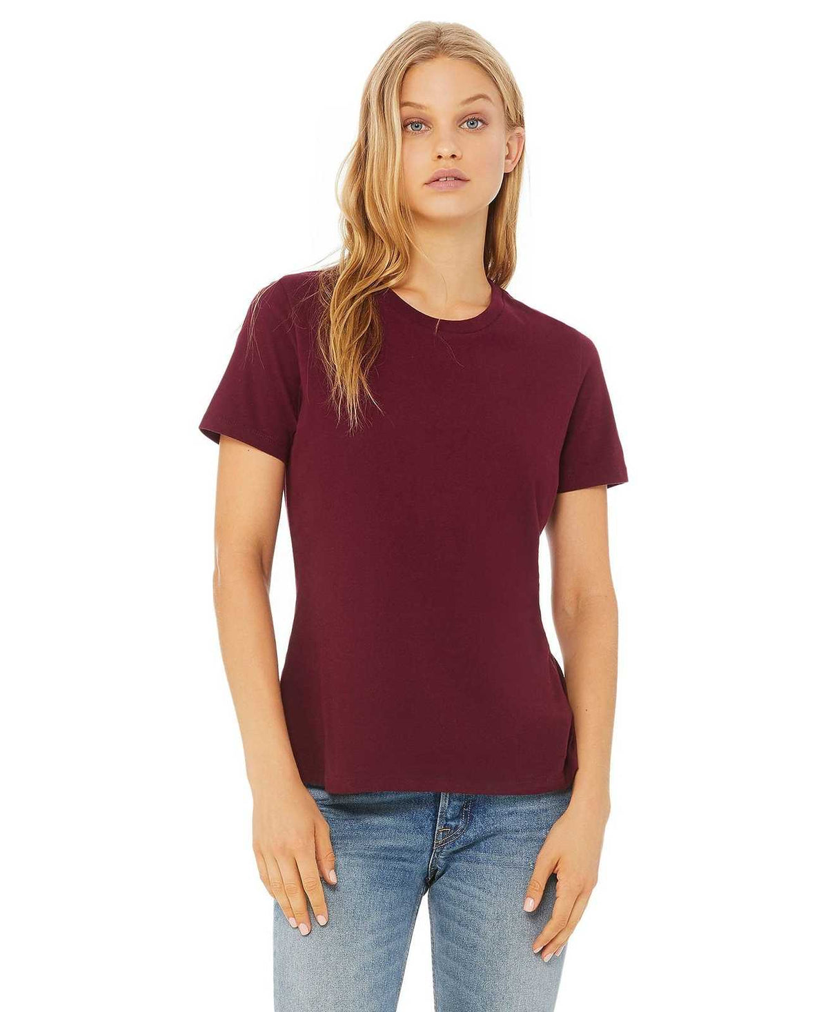 Bella + Canvas 6400 Women&#39;s Relaxed Jersey Short Sleeve Tee - Maroon - HIT a Double
