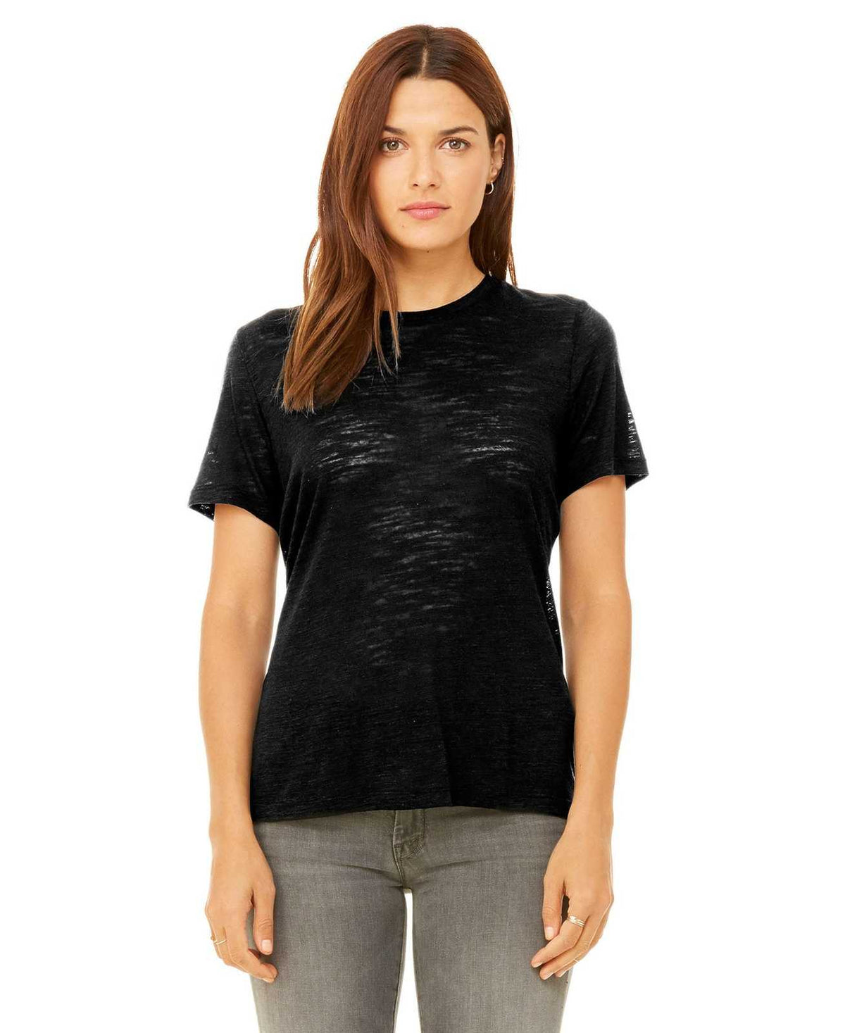 Bella + Canvas 6400 Women&#39;s Relaxed Jersey Short Sleeve Tee - Solid Black Slub - HIT a Double