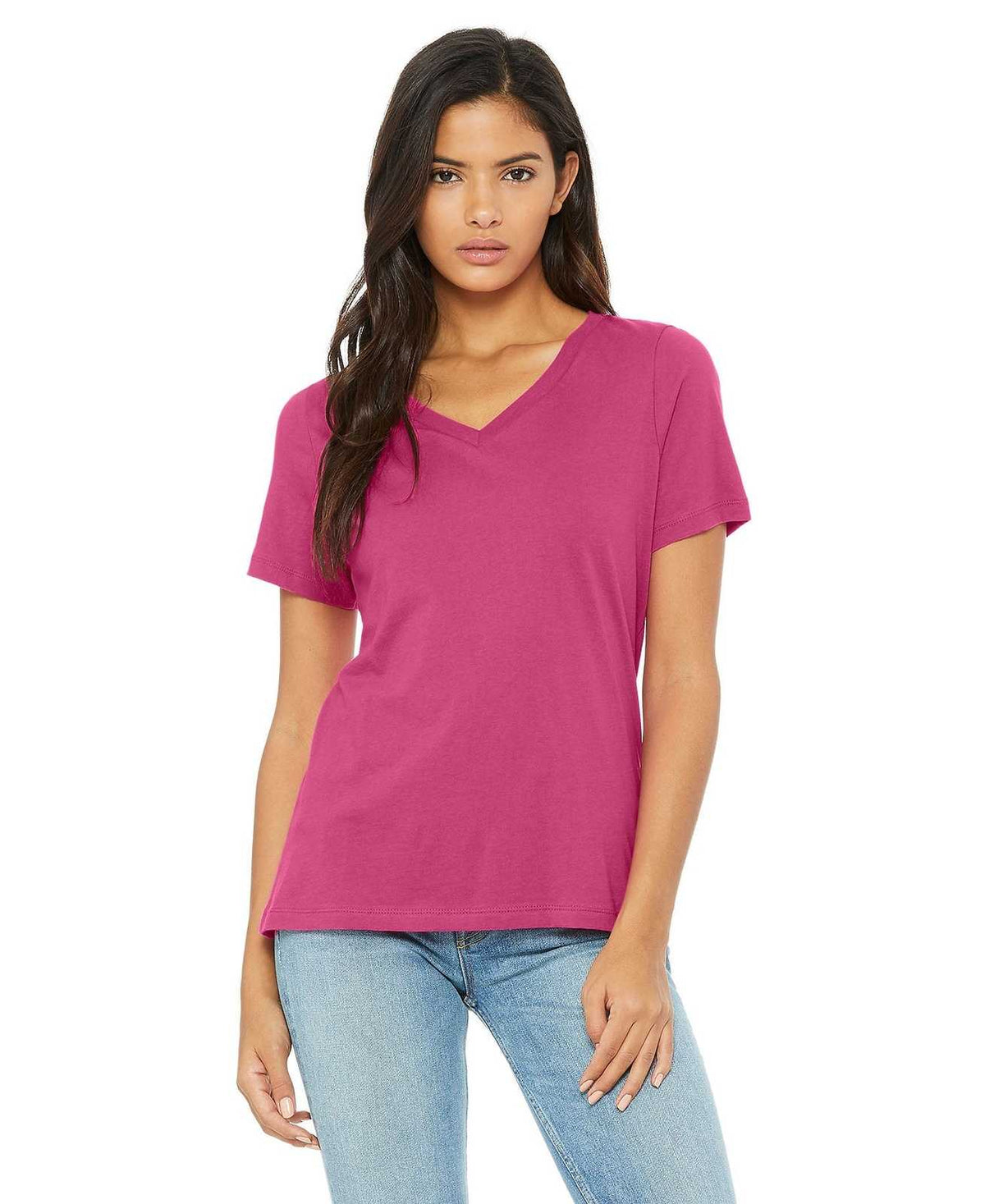 Bella + Canvas 6405 Women&#39;s Relaxed Jersey Short Sleeve V-Neck Tee - Berry - HIT a Double