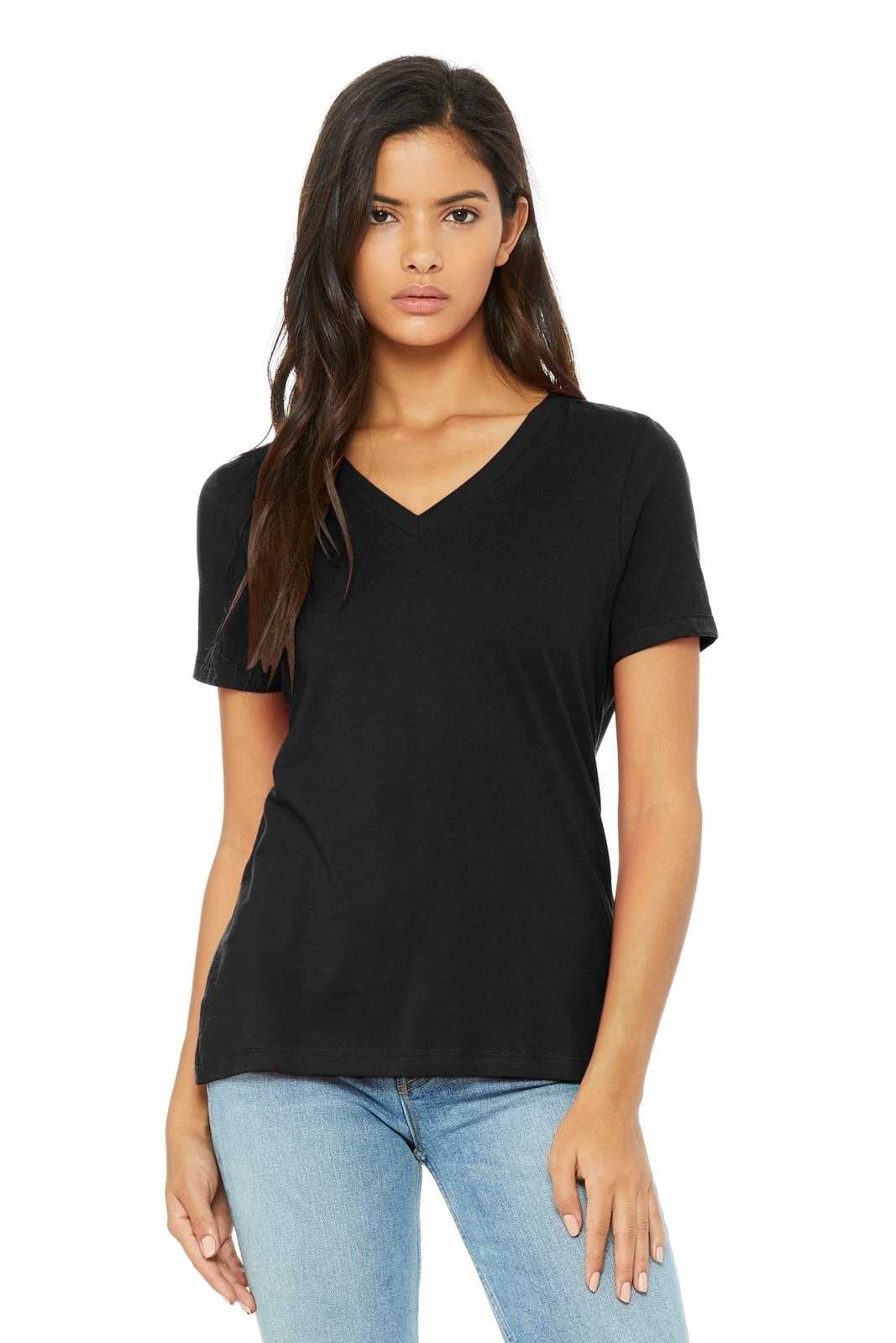 Bella + Canvas 6405 Women&#39;s Relaxed Jersey Short Sleeve V-Neck Tee - Black - HIT a Double