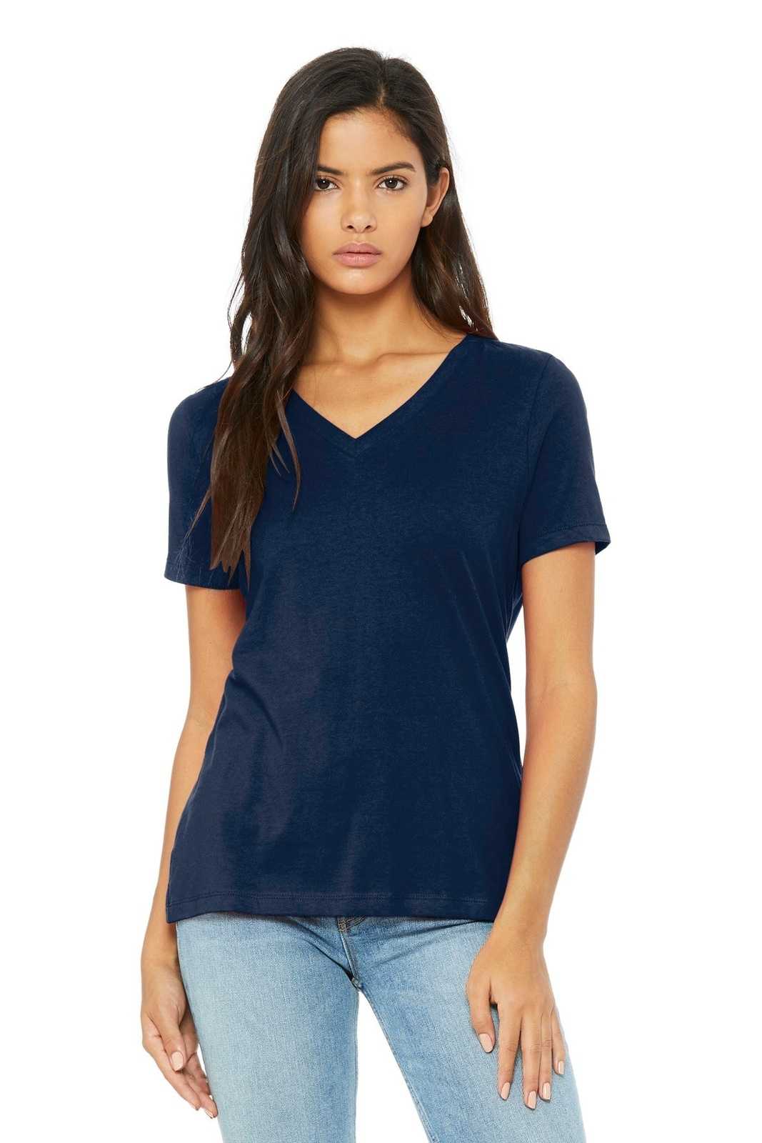 Bella + Canvas 6405 Women's Relaxed Jersey Short Sleeve V-Neck Tee - Navy - HIT a Double