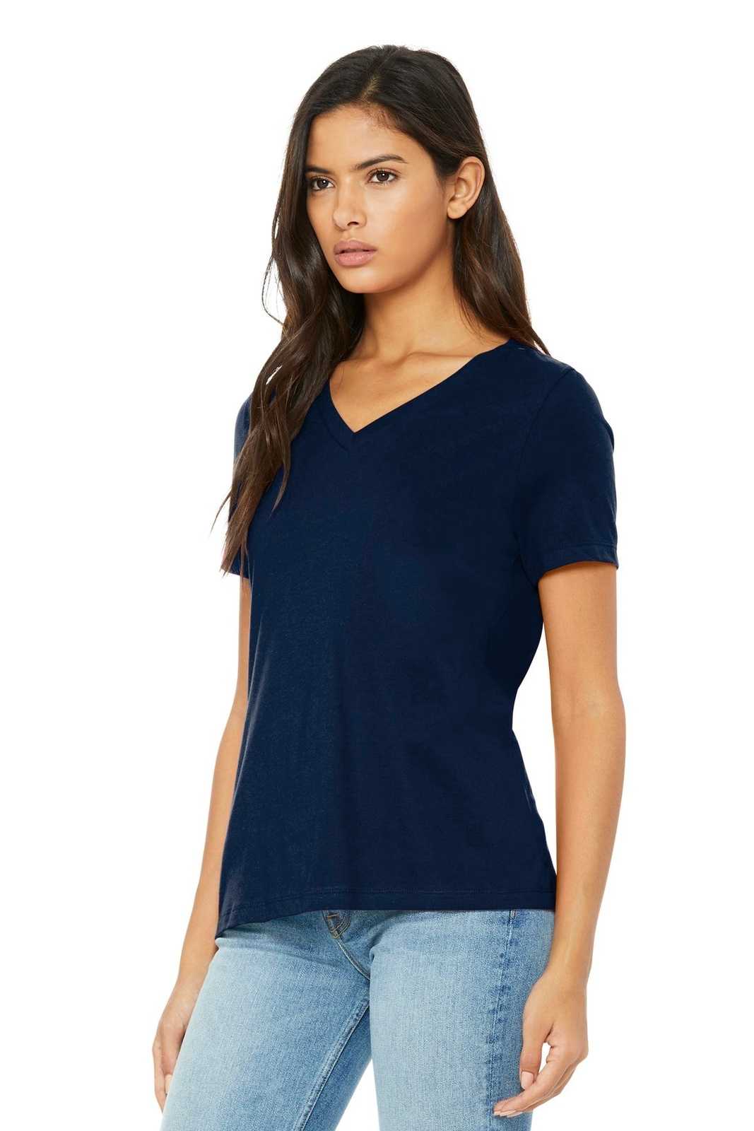 Bella + Canvas 6405 Women&#39;s Relaxed Jersey Short Sleeve V-Neck Tee - Navy - HIT a Double