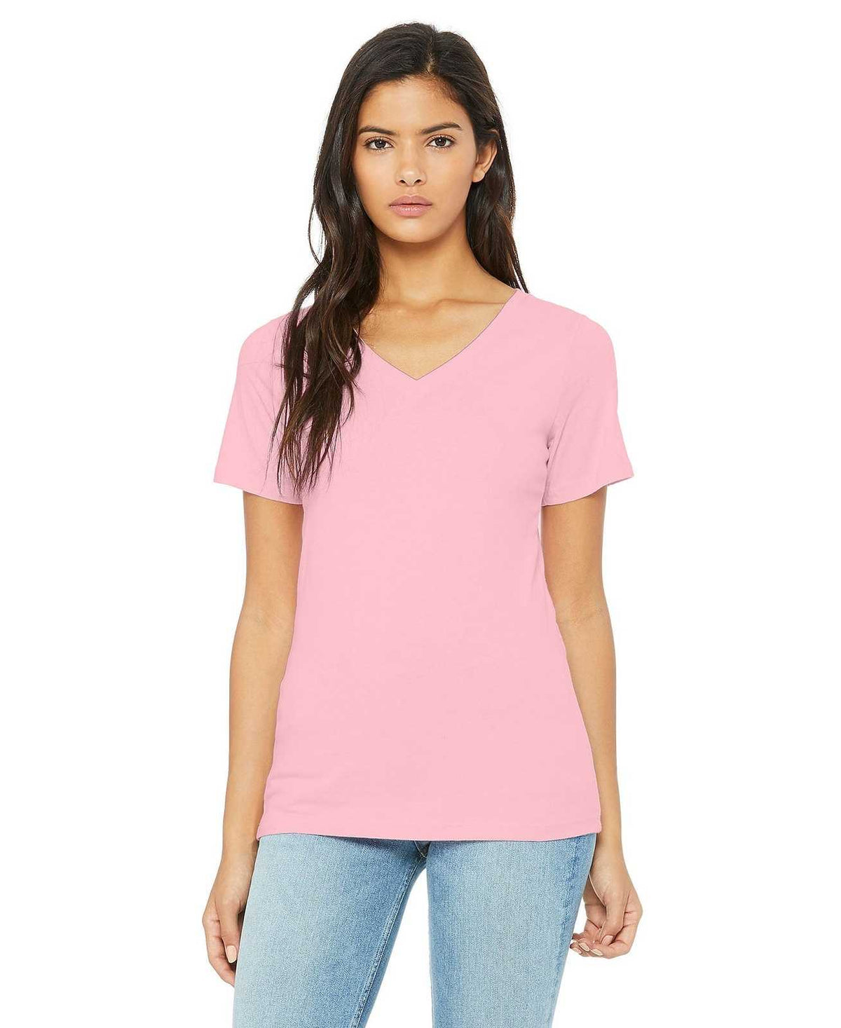 Bella + Canvas 6405 Women&#39;s Relaxed Jersey Short Sleeve V-Neck Tee - Pink - HIT a Double