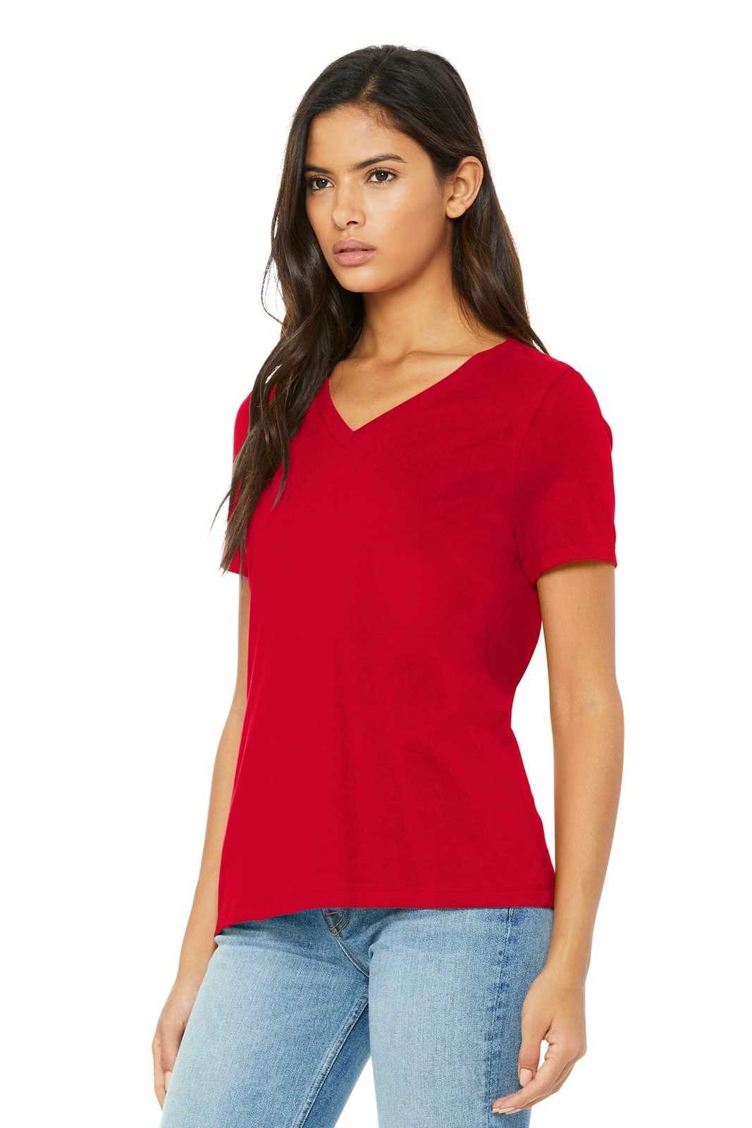 Bella + Canvas 6405 Women&#39;s Relaxed Jersey Short Sleeve V-Neck Tee - Red - HIT a Double