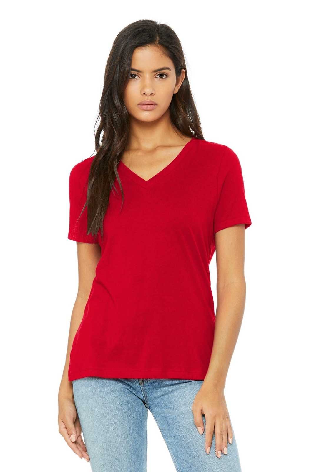 Bella + Canvas 6405 Women&#39;s Relaxed Jersey Short Sleeve V-Neck Tee - Red - HIT a Double