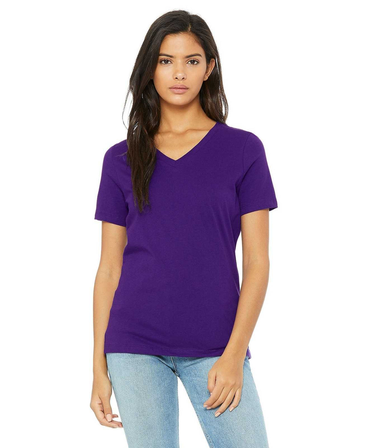 Bella + Canvas 6405 Women&#39;s Relaxed Jersey Short Sleeve V-Neck Tee - Team Purple - HIT a Double