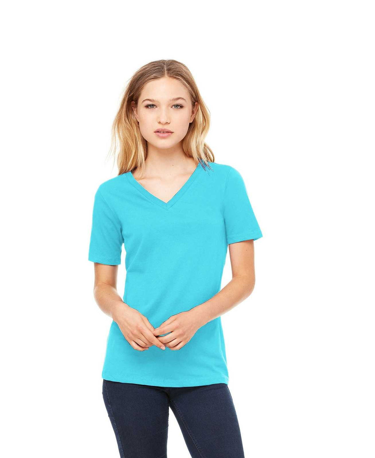 Bella + Canvas 6405 Women&#39;s Relaxed Jersey Short Sleeve V-Neck Tee - Turquoise - HIT a Double