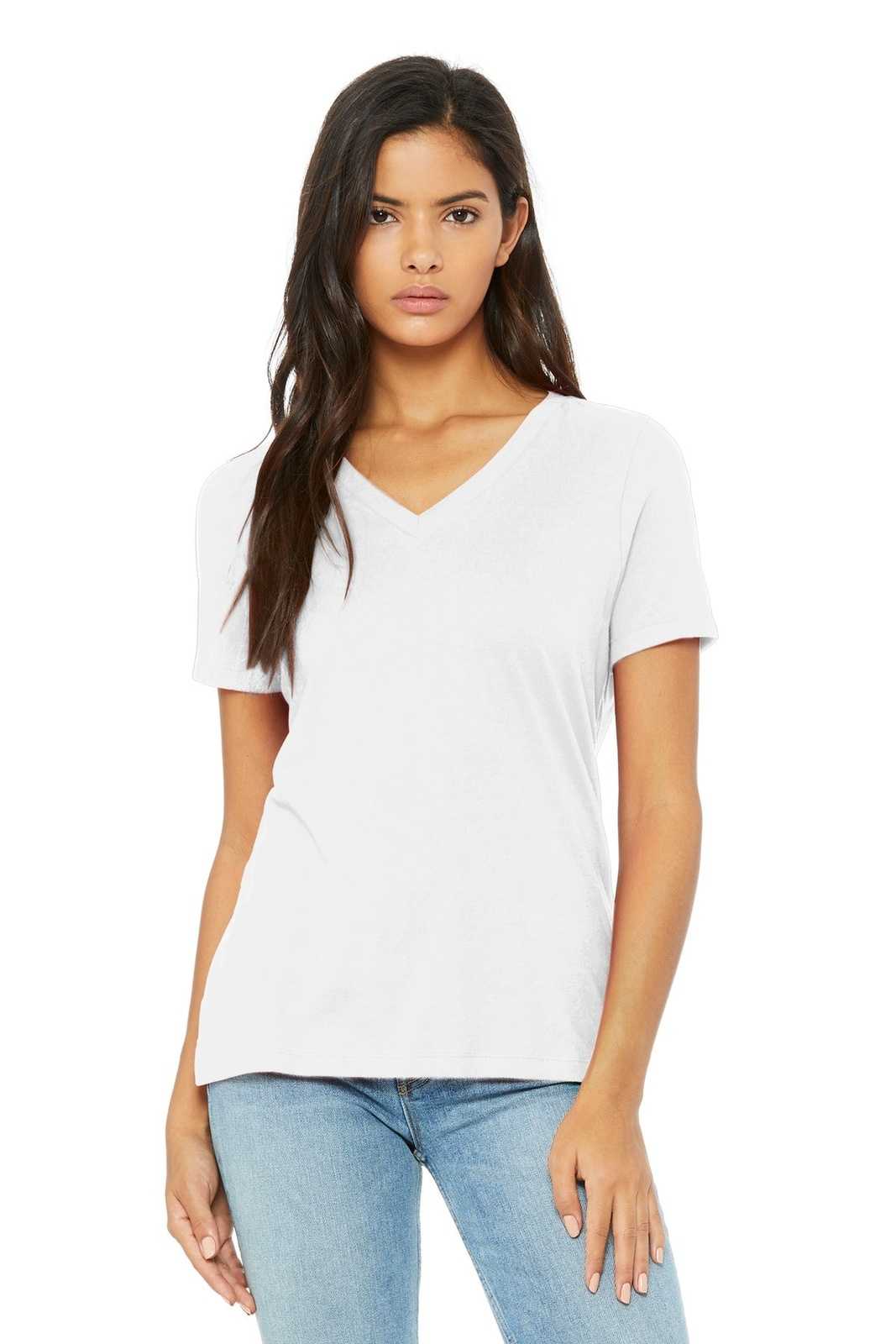 Bella + Canvas 6405 Women's Relaxed Jersey Short Sleeve V-Neck Tee - White - HIT a Double