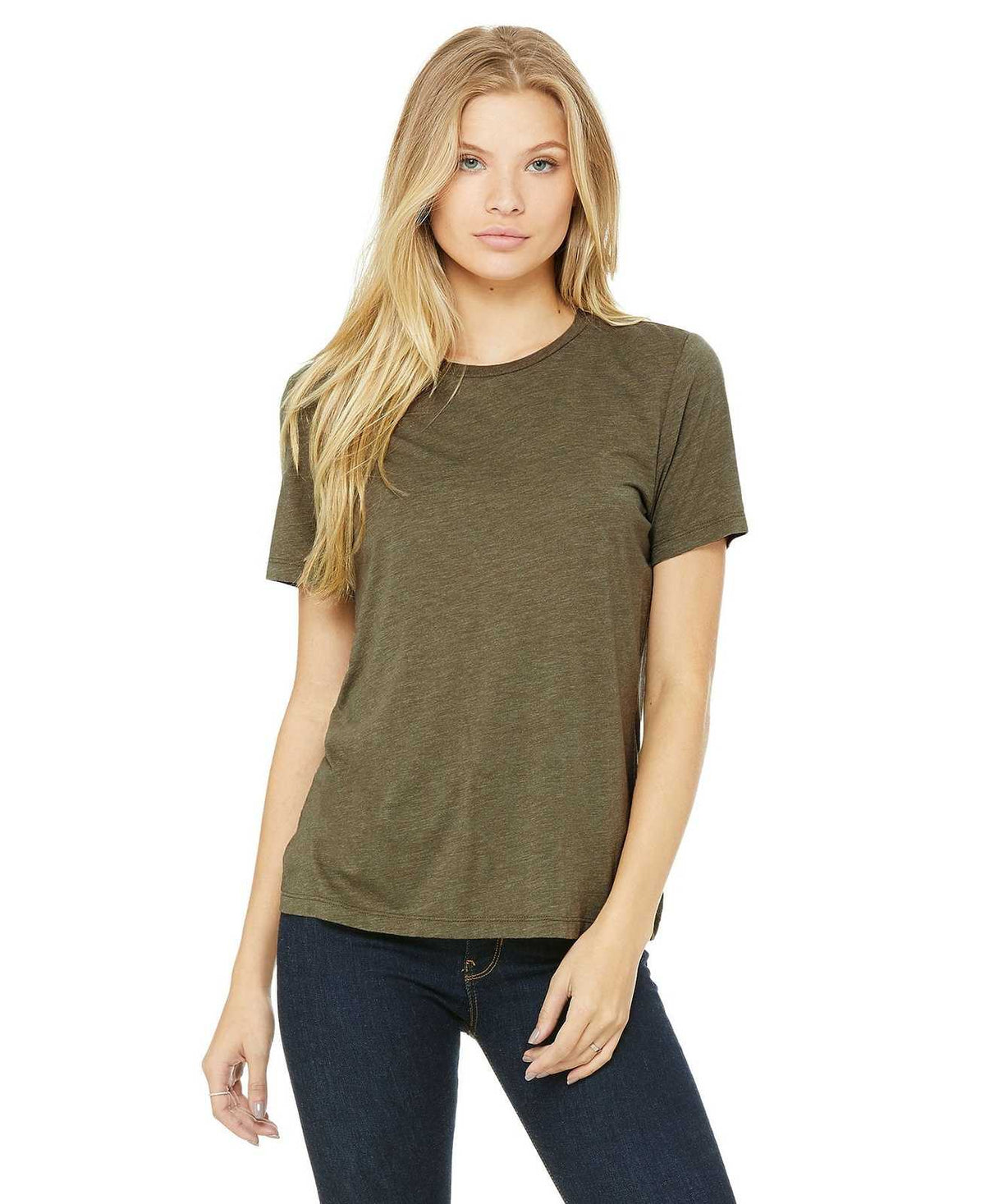 Bella + Canvas 6413 Women&#39;s Relaxed Triblend Short Sleeve Tee - Olive Triblend - HIT a Double