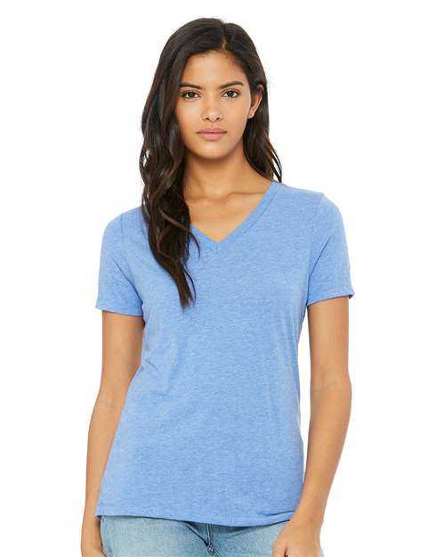 Bella + Canvas 6415 Women&#39;s Relaxed Triblend Short Sleeve V-Neck Tee - Blue Triblend - HIT a Double - 1