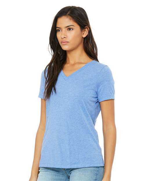 Bella + Canvas 6415 Women's Relaxed Triblend Short Sleeve V-Neck Tee - Blue Triblend - HIT a Double - 1
