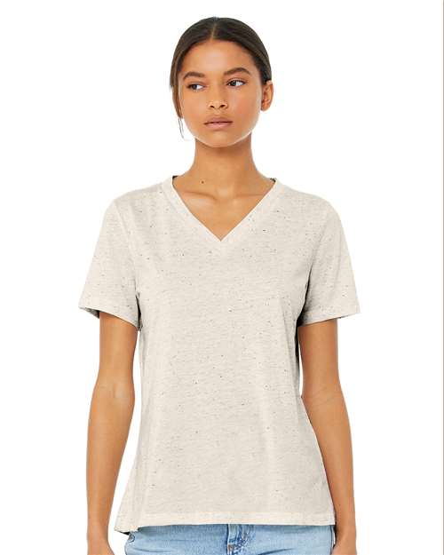 Bella + Canvas 6415 Women&#39;s Relaxed Triblend Short Sleeve V-Neck Tee - Oatmeal Triblend - HIT a Double - 1