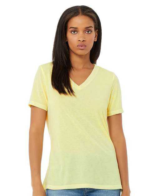 Bella + Canvas 6415 Women&#39;s Relaxed Triblend Short Sleeve V-Neck Tee - Pale Yellow Triblend - HIT a Double - 1