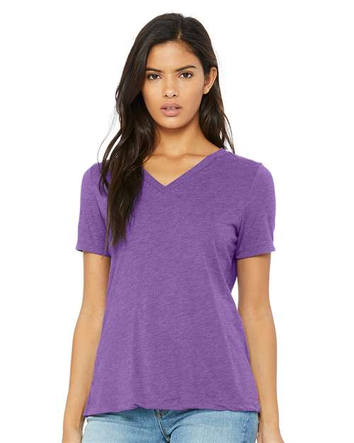 Bella + Canvas 6415 Women's Relaxed Triblend Short Sleeve V-Neck Tee - Purple Triblend - HIT a Double - 1