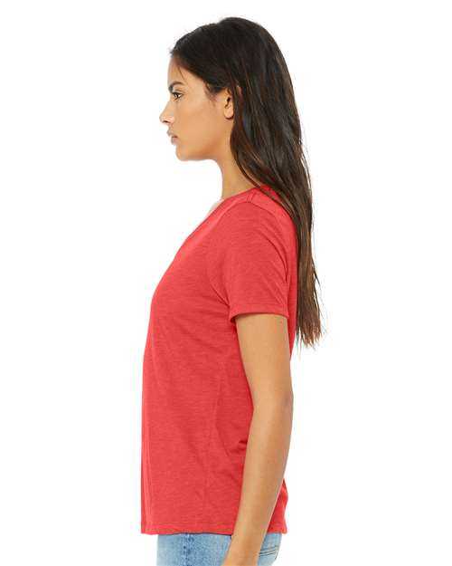 Bella + Canvas 6415 Women's Relaxed Triblend Short Sleeve V-Neck Tee - Red Triblend - HIT a Double - 1