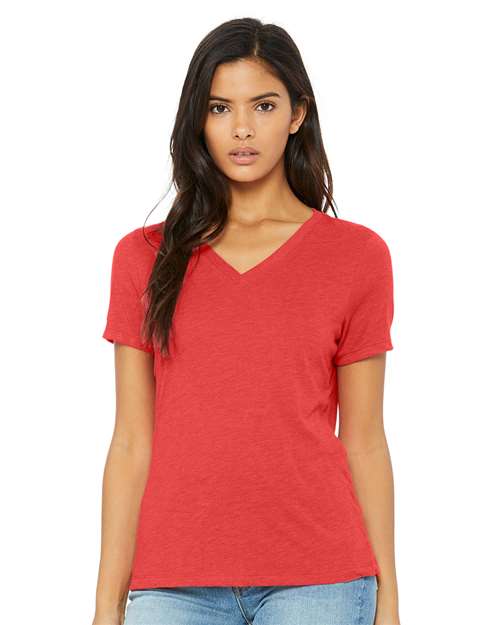 Bella + Canvas 6415 Women's Relaxed Triblend Short Sleeve V-Neck Tee - Red Triblend - HIT a Double - 1