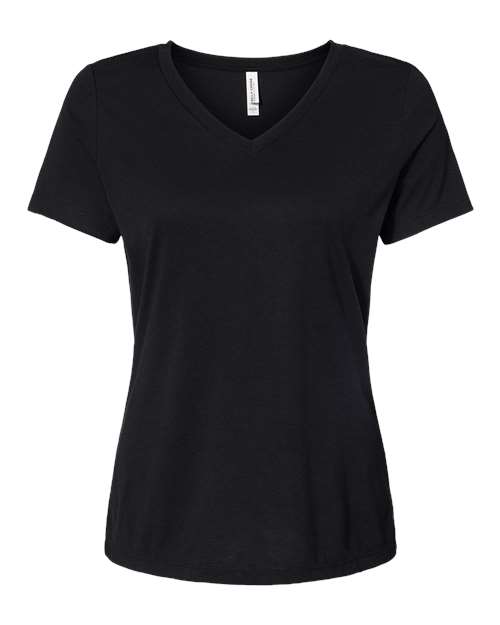 Bella + Canvas 6415 Women&#39;s Relaxed Triblend Short Sleeve V-Neck Tee - Solid Black Triblend - HIT a Double - 1