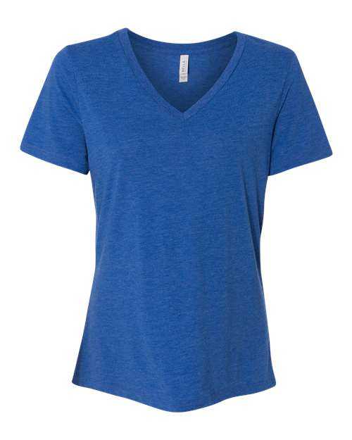 Bella + Canvas 6415 Women&#39;s Relaxed Triblend Short Sleeve V-Neck Tee - True Royal Triblend - HIT a Double - 1