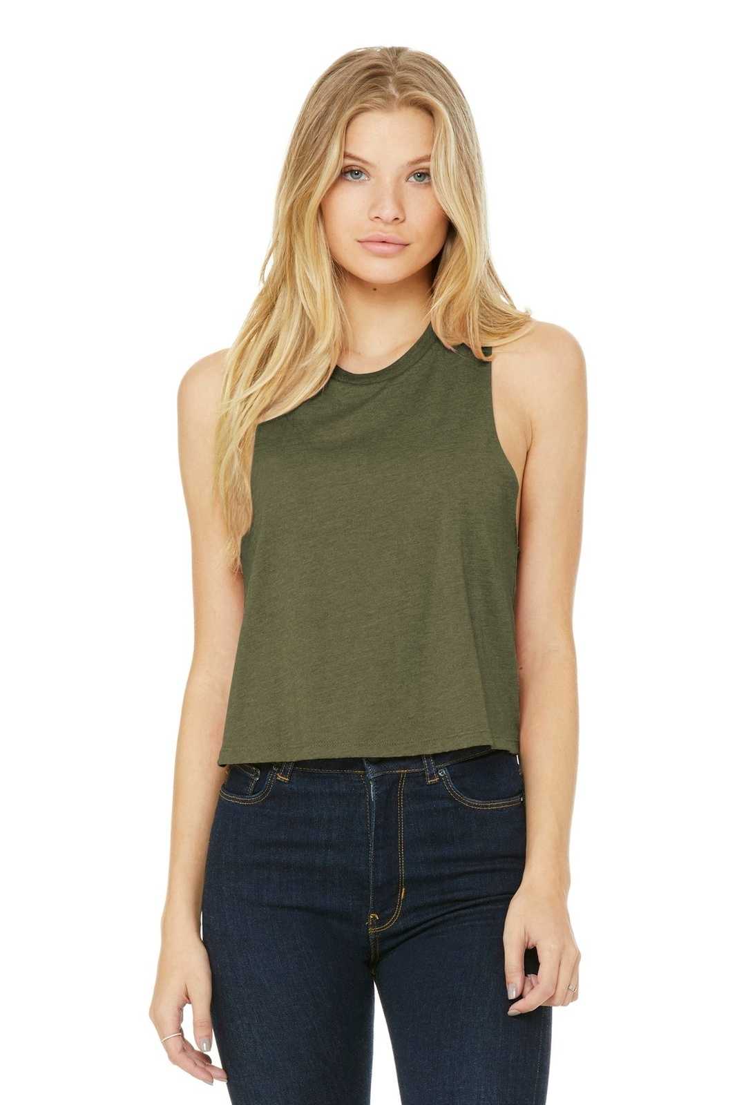 Bella + Canvas 6682 Women&#39;s Racerback Cropped Tank - Heather Olive - HIT a Double