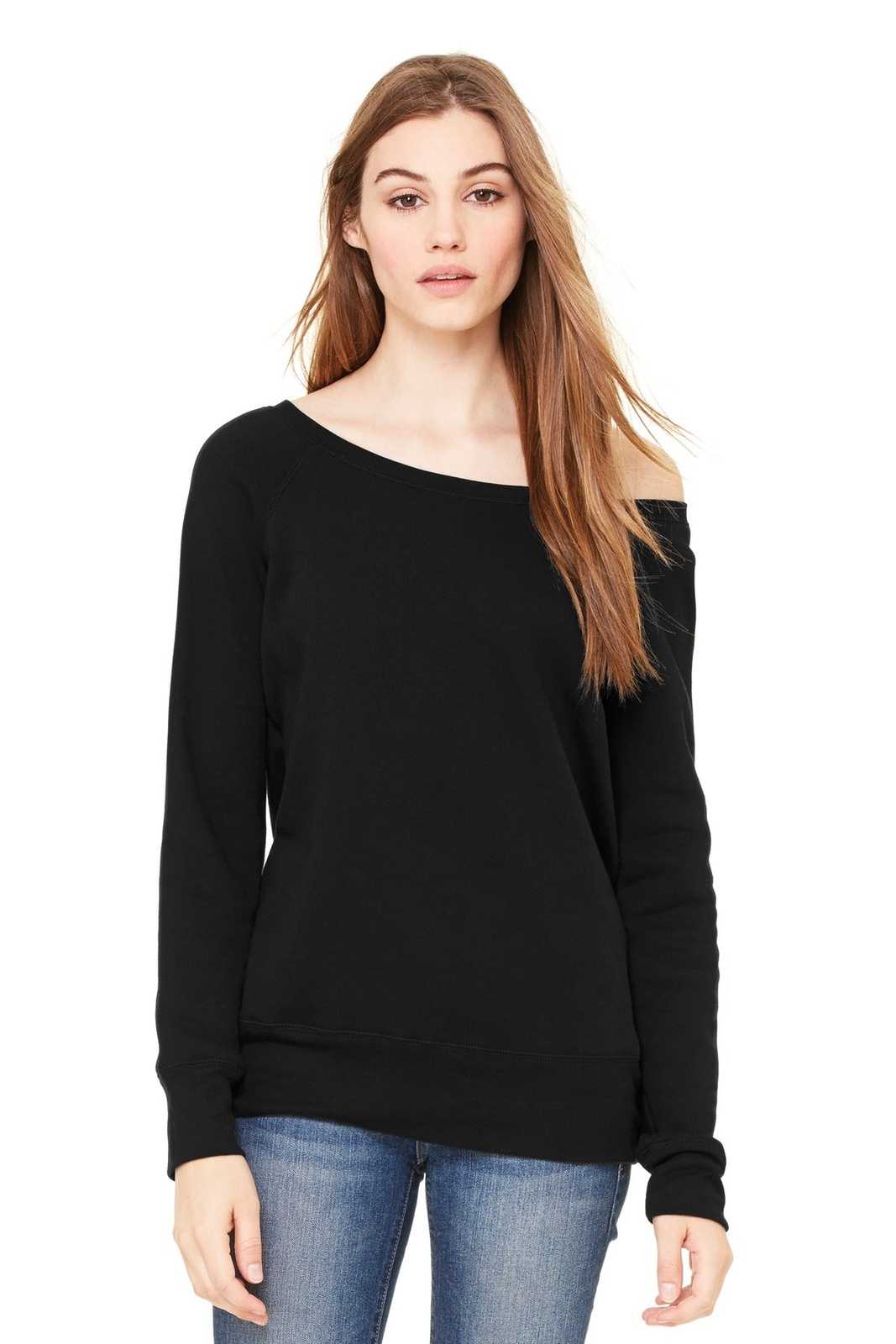 Bella + Canvas 7501 Women&#39;s Sponge Fleece Wide-Neck Sweatshirt - Black (Poly-Cotton) - HIT a Double