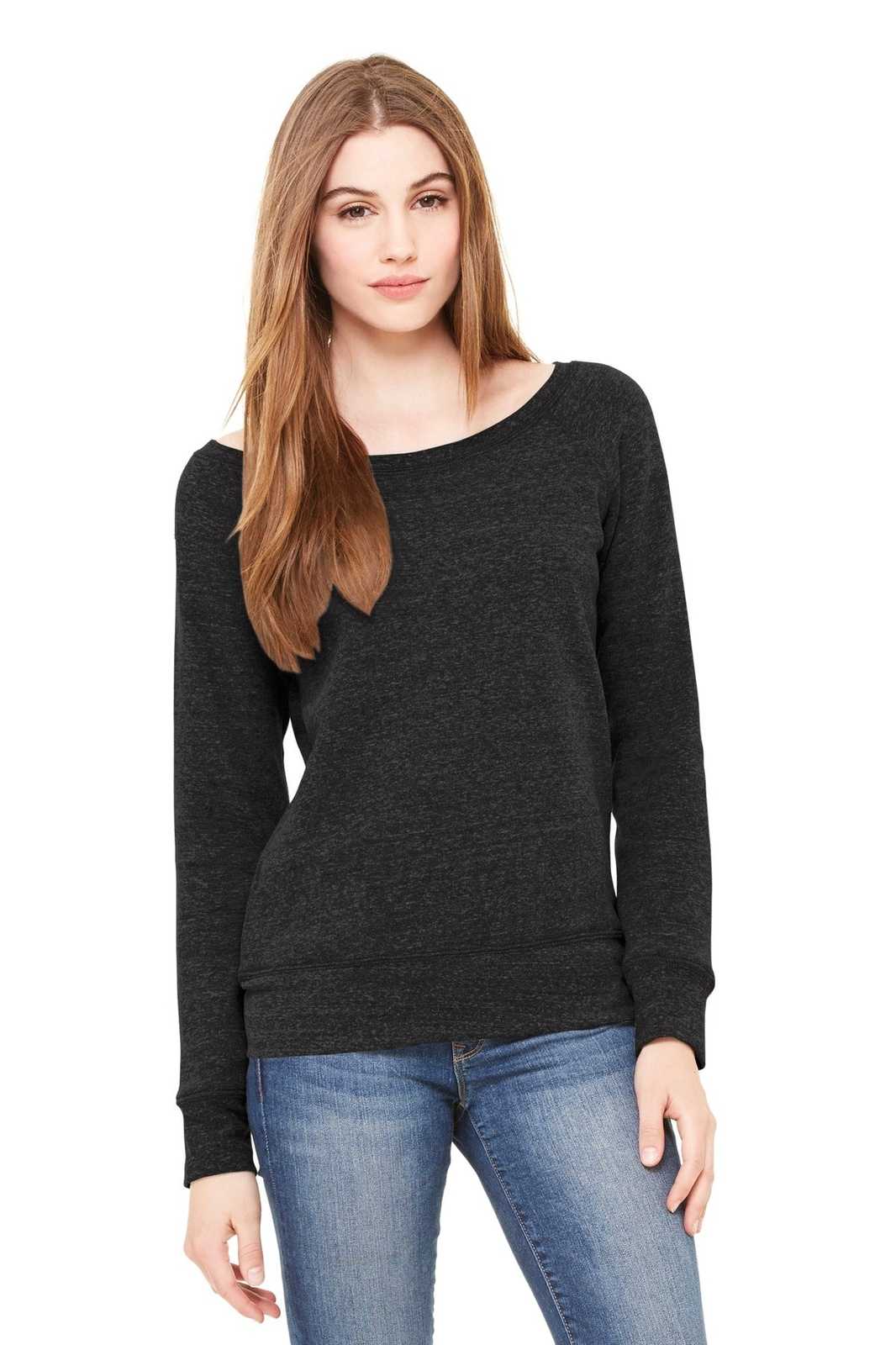 Bella + Canvas 7501 Women's Sponge Fleece Wide-Neck Sweatshirt - Charcoal-Black Triblend - HIT a Double