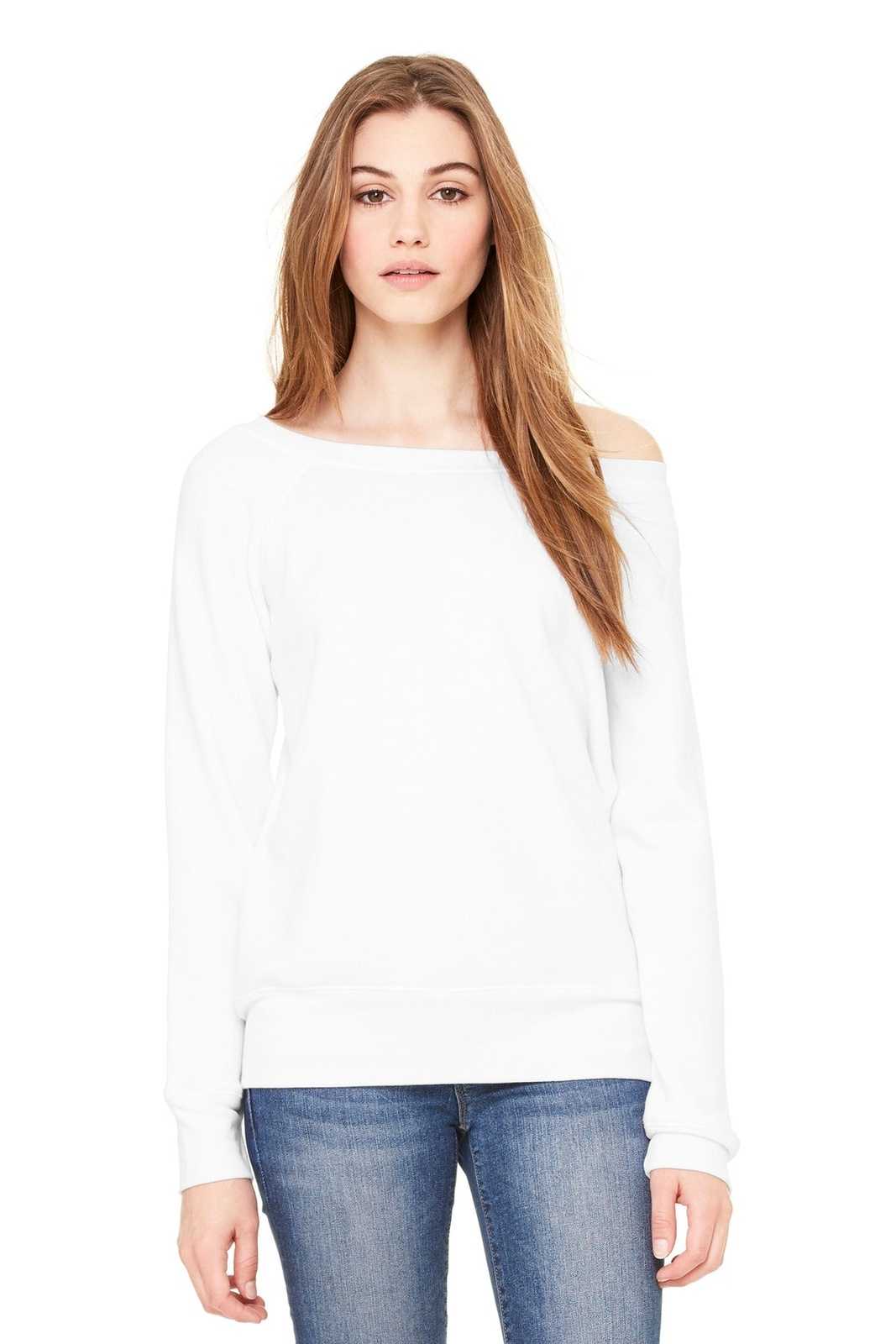 Bella + Canvas 7501 Women's Sponge Fleece Wide-Neck Sweatshirt - Solid White Triblend - HIT a Double