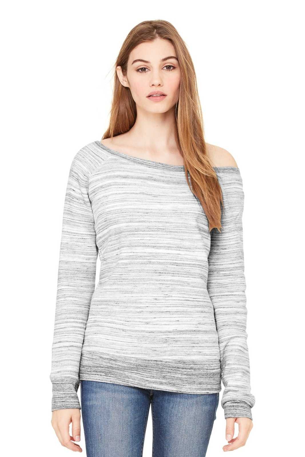 Bella + Canvas 7501 Women's Sponge Fleece Wide-Neck Sweatshirt - Light Gray Marble Fleece - HIT a Double
