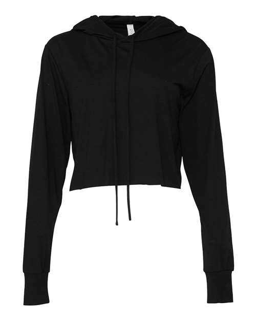 Bella + Canvas 8512 Womens Triblend Cropped Long Sleeve Hoodie - Solid Black Triblend - HIT a Double