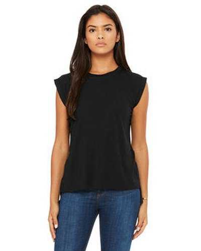 Bella + Canvas 8804 Ladies' Flowy Muscle T-Shirt with Rolled Cuff - Black - HIT a Double