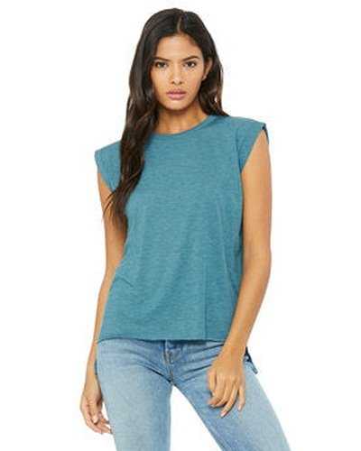 Bella + Canvas 8804 Ladies' Flowy Muscle T-Shirt with Rolled Cuff - Heather Deep Teal - HIT a Double