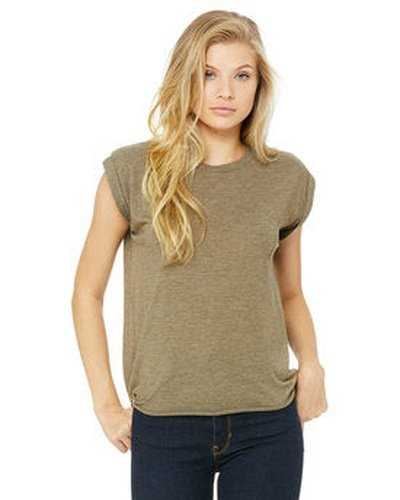 Bella + Canvas 8804 Ladies' Flowy Muscle T-Shirt with Rolled Cuff - Heather Olive - HIT a Double