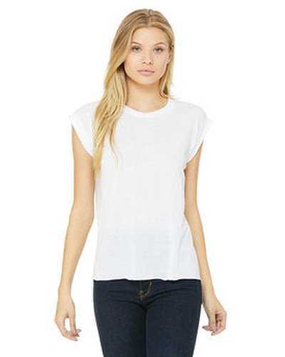 Bella + Canvas 8804 Ladies&#39; Flowy Muscle T-Shirt with Rolled Cuff - White - HIT a Double