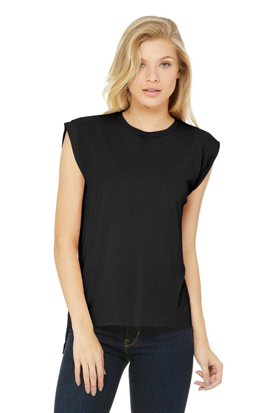 Bella + Canvas 8804 Women&#39;s Flowy Muscle Tee with Rolled Cuffs - Black - HIT a Double