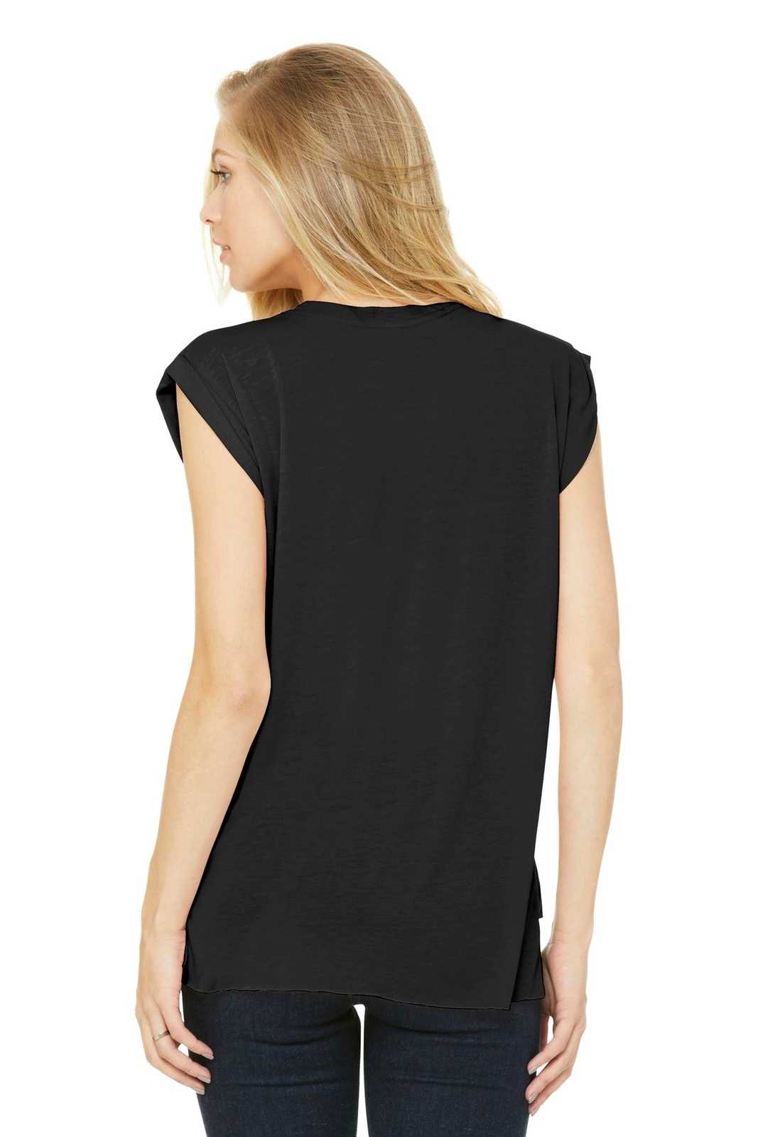 Bella + Canvas 8804 Women's Flowy Muscle Tee with Rolled Cuffs - Black - HIT a Double