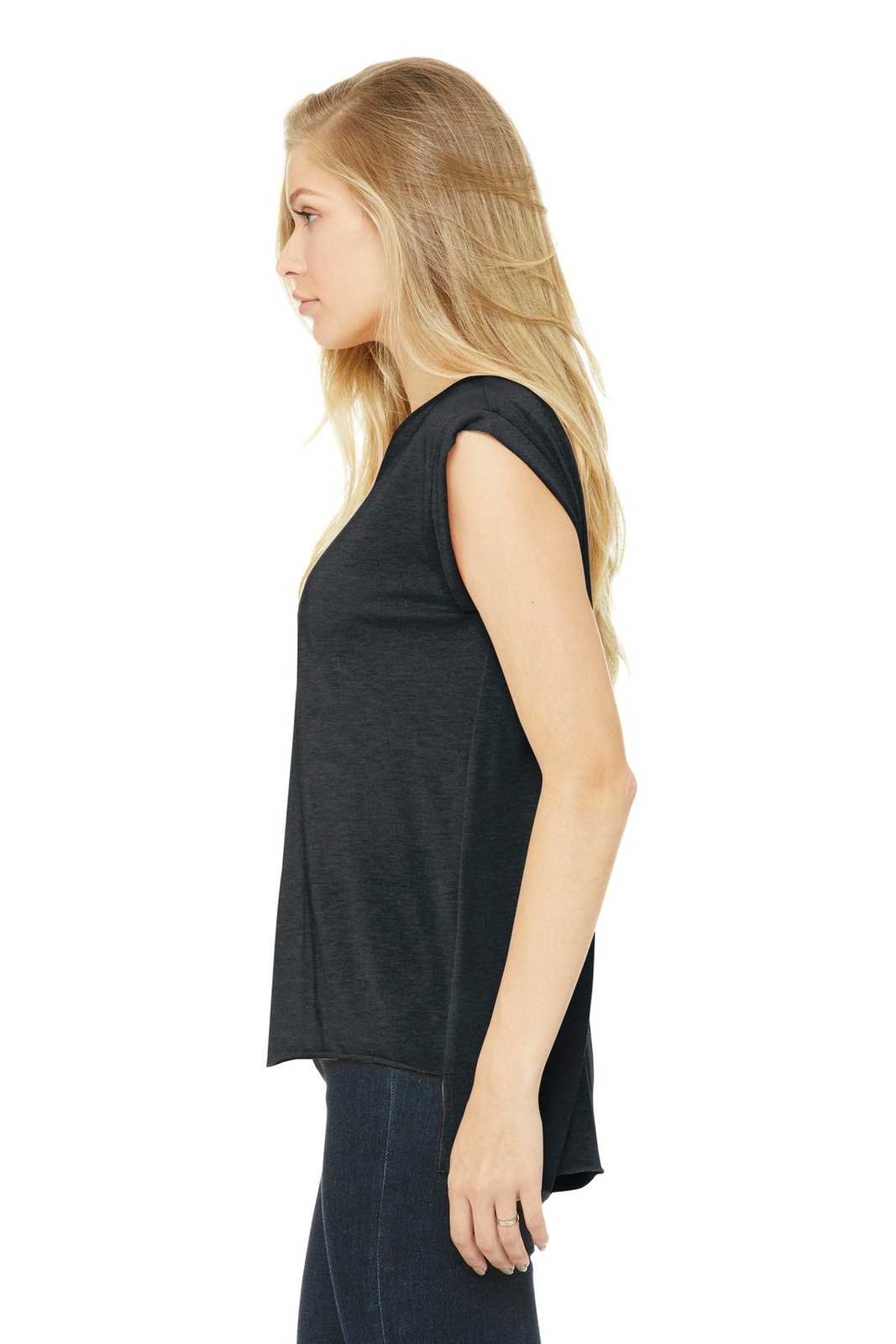 Bella + Canvas 8804 Women&#39;s Flowy Muscle Tee with Rolled Cuffs - Dark Gray Heather - HIT a Double