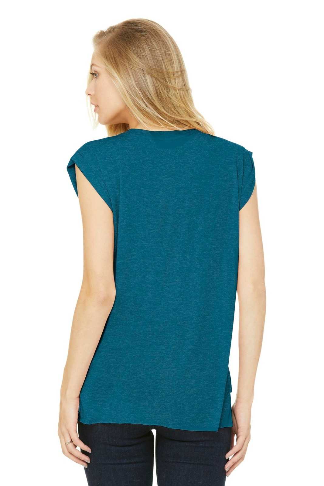 Bella + Canvas 8804 Women's Flowy Muscle Tee with Rolled Cuffs - Heather Deep Teal - HIT a Double