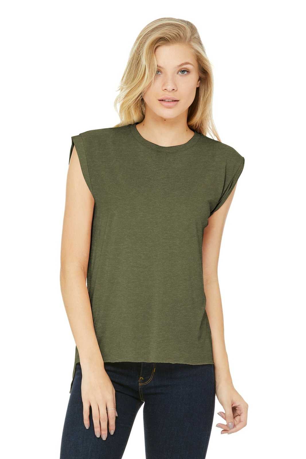 Bella + Canvas 8804 Women's Flowy Muscle Tee with Rolled Cuffs - Heather Olive - HIT a Double