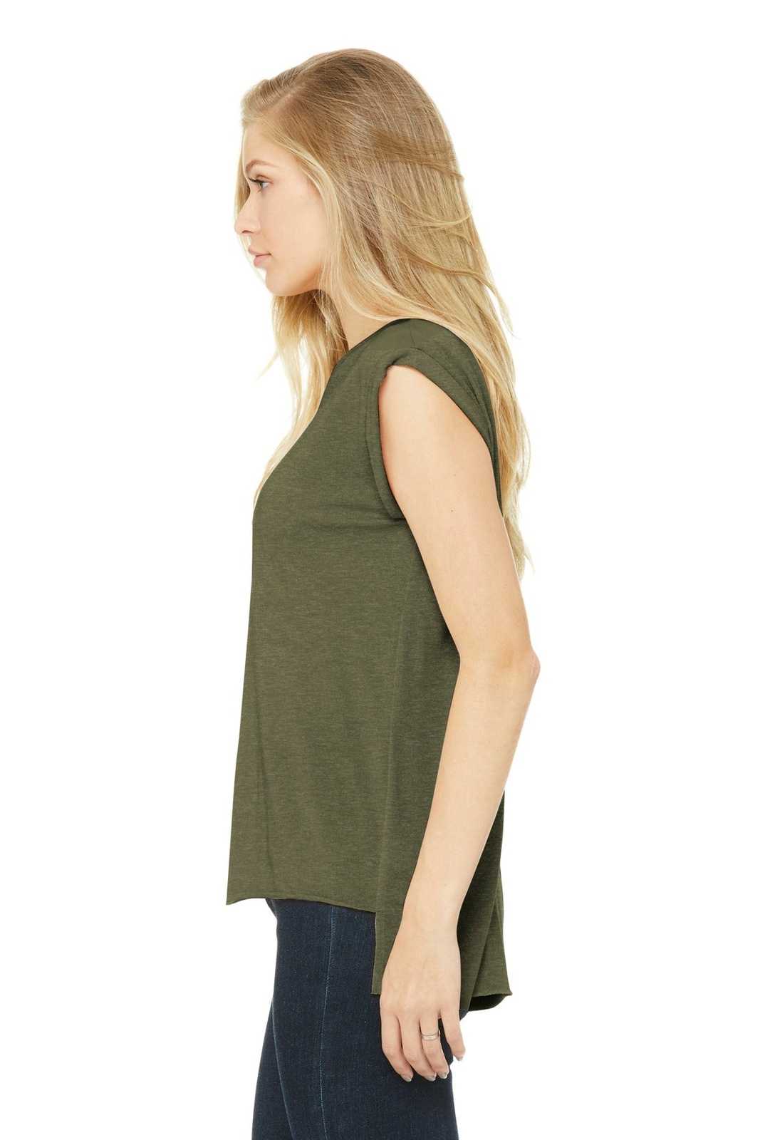 Bella + Canvas 8804 Women&#39;s Flowy Muscle Tee with Rolled Cuffs - Heather Olive - HIT a Double