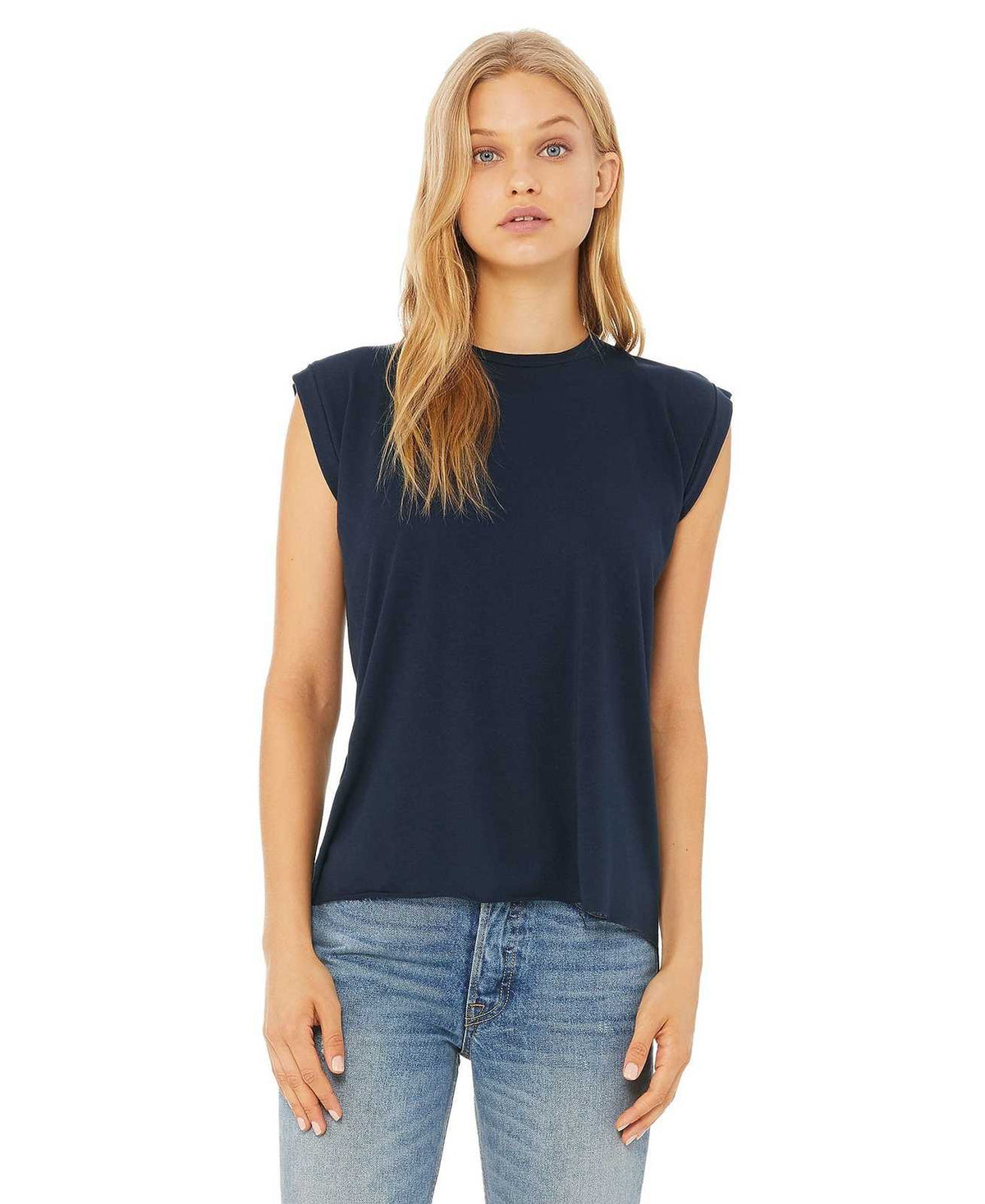 Bella + Canvas 8804 Women&#39;s Flowy Muscle Tee with Rolled Cuffs - Midnight - HIT a Double