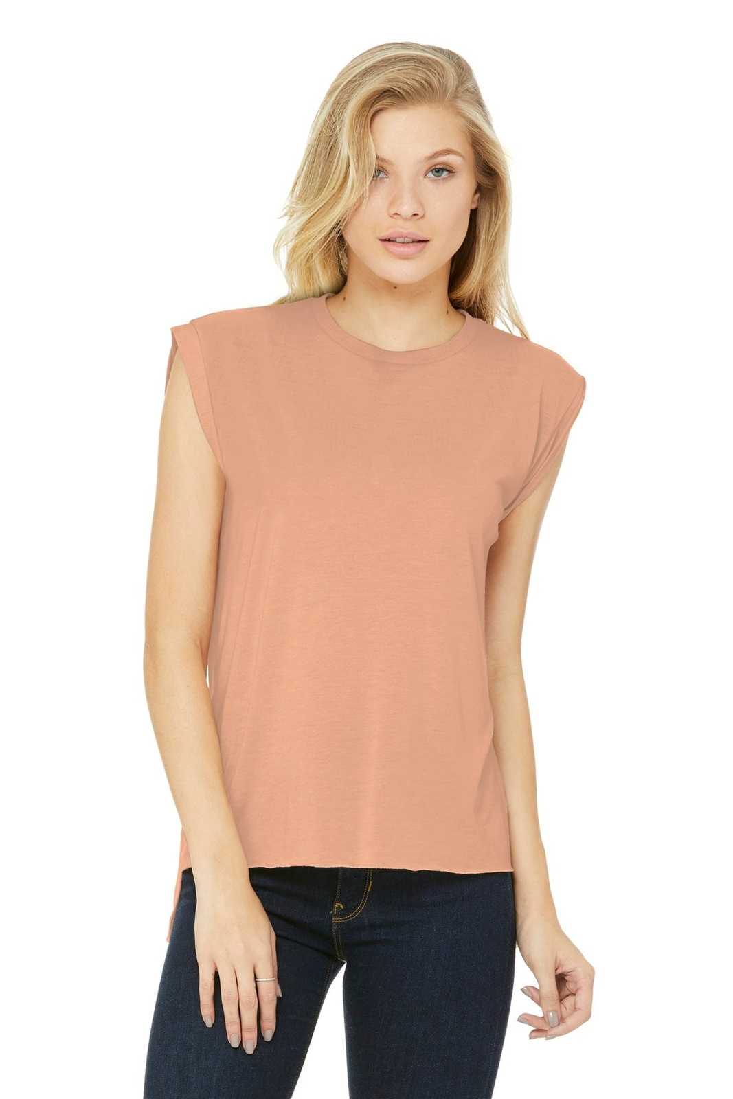 Bella + Canvas 8804 Women's Flowy Muscle Tee with Rolled Cuffs - Peach - HIT a Double