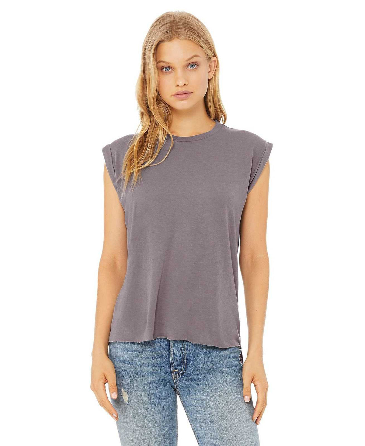 Bella + Canvas 8804 Women&#39;s Flowy Muscle Tee with Rolled Cuffs - Storm - HIT a Double