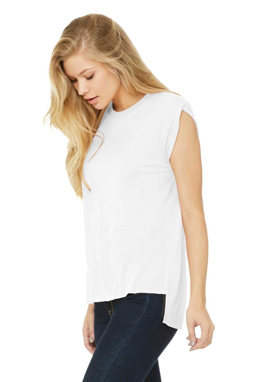 Bella + Canvas 8804 Women&#39;s Flowy Muscle Tee with Rolled Cuffs - White - HIT a Double