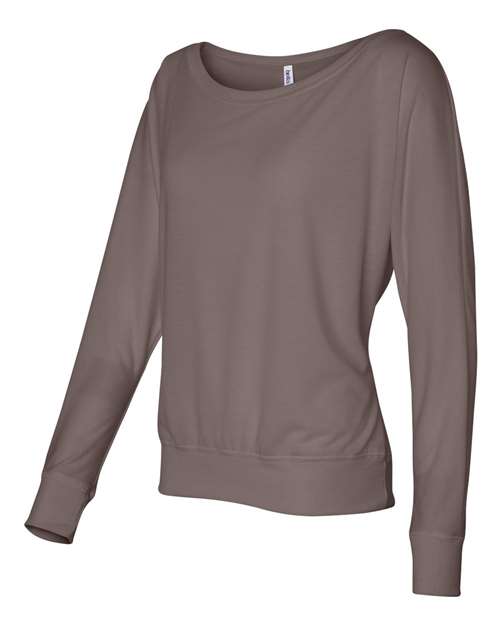 Bella + Canvas 8850 Womens Flowy Off Shoulder Long Sleeve Tee - Pebble Brown - HIT a Double