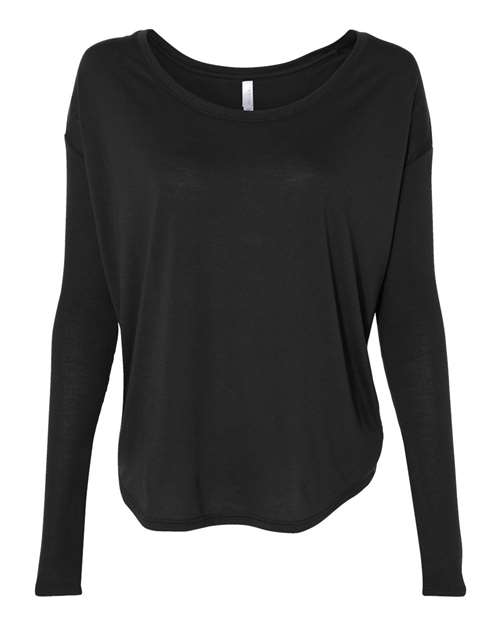 Bella + Canvas 8852 Womens Flowy 2x1 Ribbed Long Sleeve Tee - Black - HIT a Double