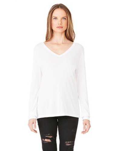 Bella + Canvas 8855 Ladies&#39; Flowy Long-Sleeve V-Neck - White - HIT a Double