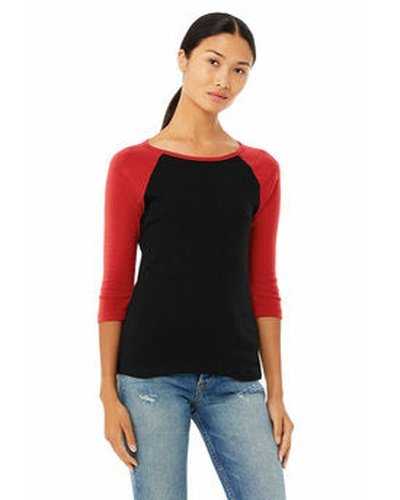 Bella + Canvas B2000 Ladies' Baby Rib 3/4 Sleeve Contrast Raglan T-Shirt - Black Red - HIT a Double