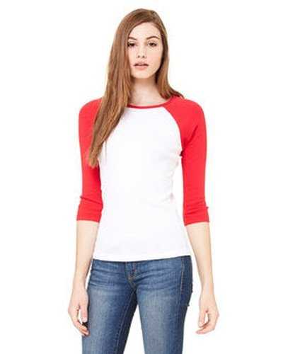 Bella + Canvas B2000 Ladies' Baby Rib 3/4 Sleeve Contrast Raglan T-Shirt - White Red - HIT a Double