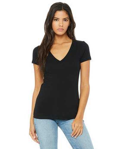Bella + Canvas B6035 Ladies' Jersey Short-Sleeve Deep V-Neck T-Shirt - Black - HIT a Double