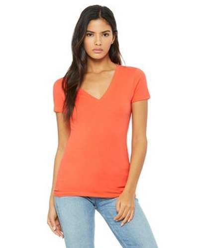 Bella + Canvas B6035 Ladies&#39; Jersey Short-Sleeve Deep V-Neck T-Shirt - Coral - HIT a Double